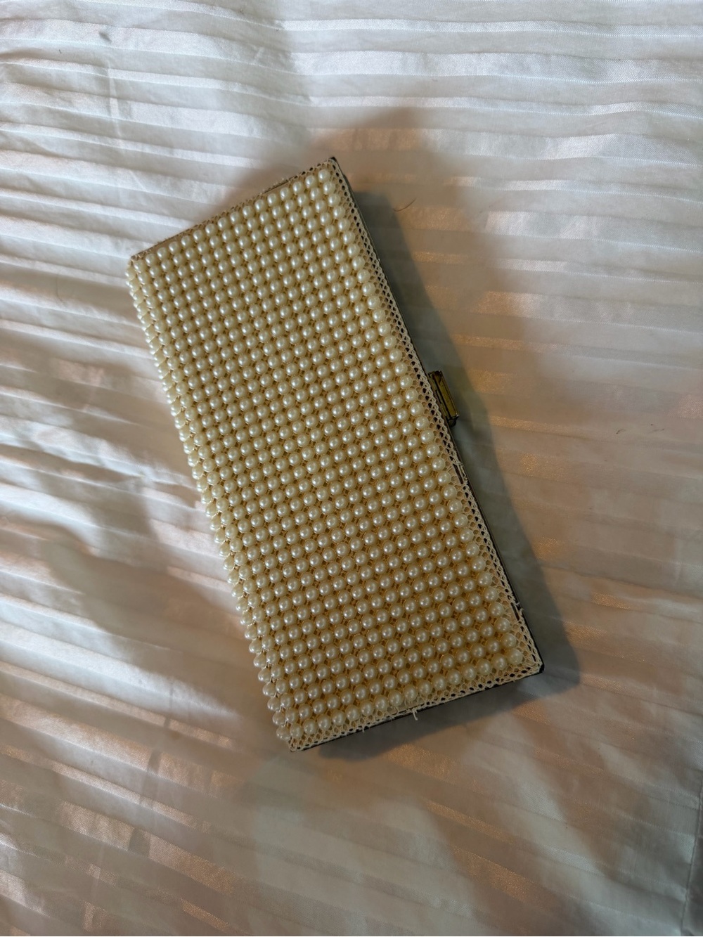 Vintage Pearl-Embellished Cream Clutch